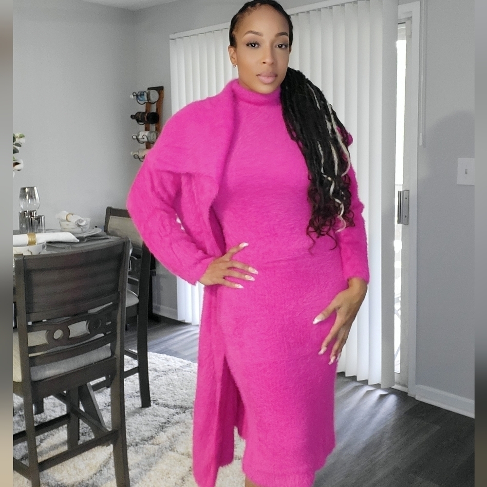 Pink faux fur dress set